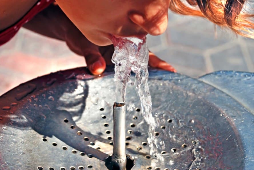 Water, drinking fountain, water fountain, drink, girl, outdoors, outside