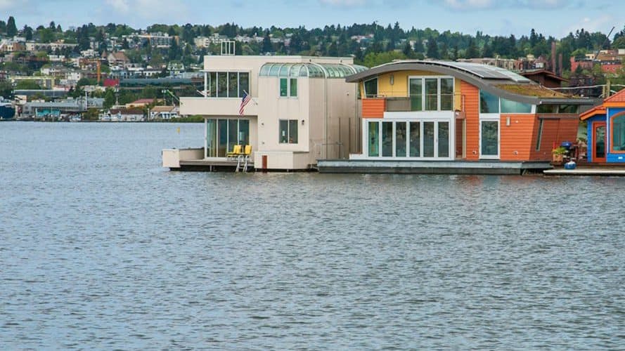 Houseboat H by Lanker Design LLC, Seattle sustainable houseboat, net zero houseboat, net zero floating home, LEED Platinum floating home, LEED Platinum houseboat, houseboat with floating islands,