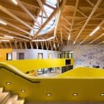 Laboratory for Visionary Architecture youth hostel, youth hostel Bayreuth, Y-shaped architecture, modular wooden wall system, modular custom built-in furniture, contemporary youth hostel, LAVA youth hostel, Bayreuth youth hostel by LAVA, sports youth hostel in Germany