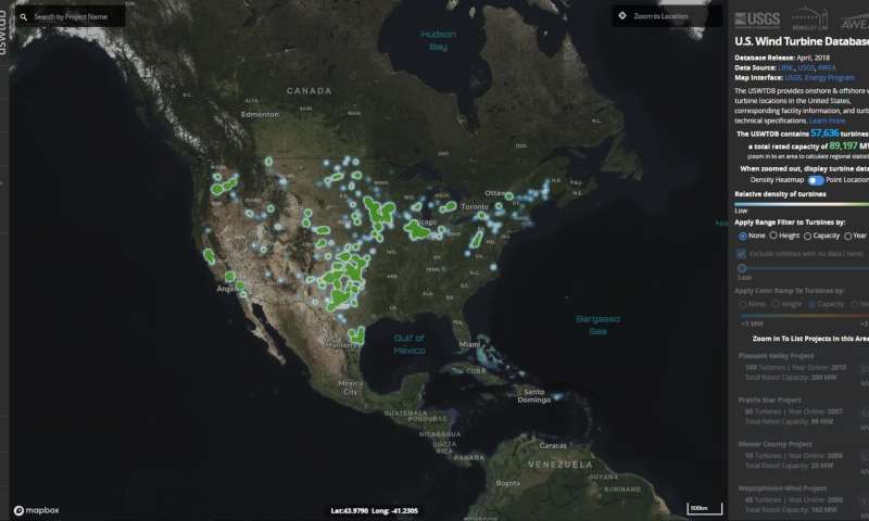 USGS and DOE release nationwide wind turbine map and database