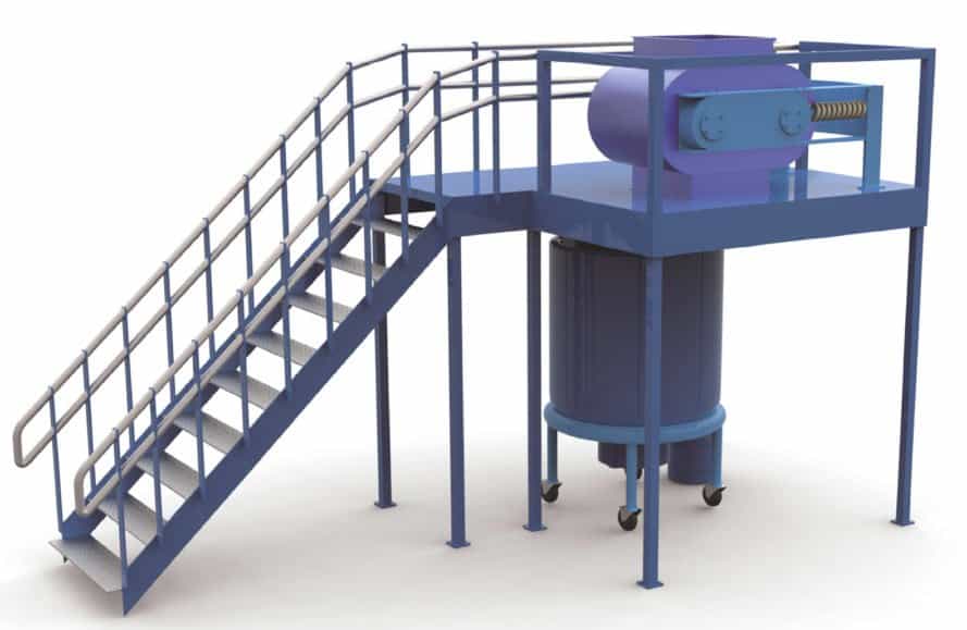 rendering of the recycler shows stairs leading up to the top of the machine