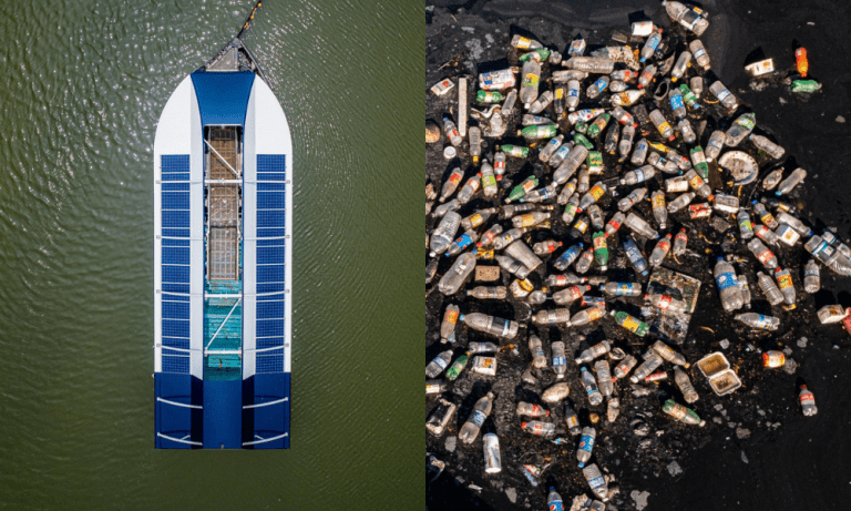 statek przechwytuje plastik z rzek