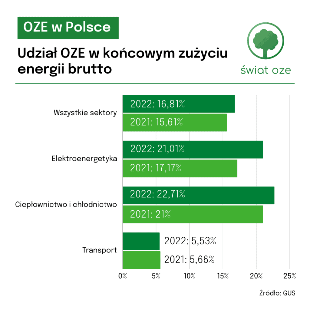 Udział OZE w polskim miksie energetycznym rośnie. GUS opublikował dane za 2022 rok
